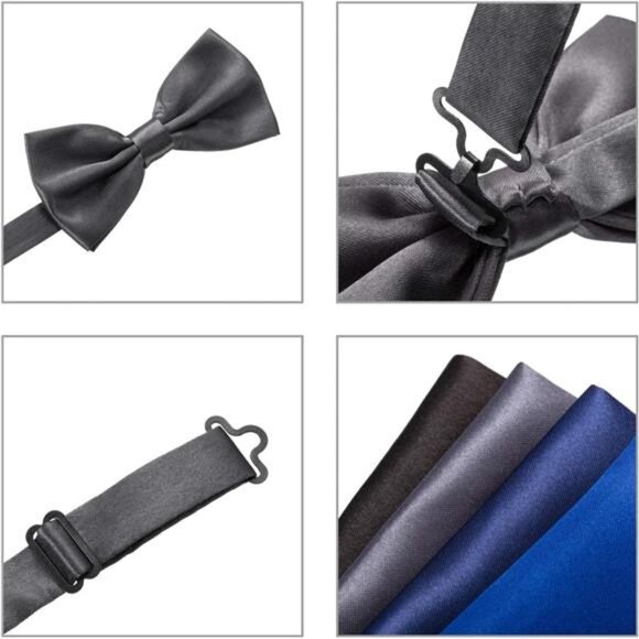 24 Pcs Pre Tied Bow and Tie Pocket Square Set 12 Solid Color Adjustable Bowtie - Picture 7 of 8